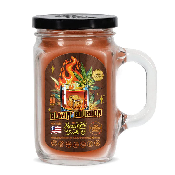 Beamer Candle Co. 12oz Glass Mason Jar, Blazin’ Bourbon