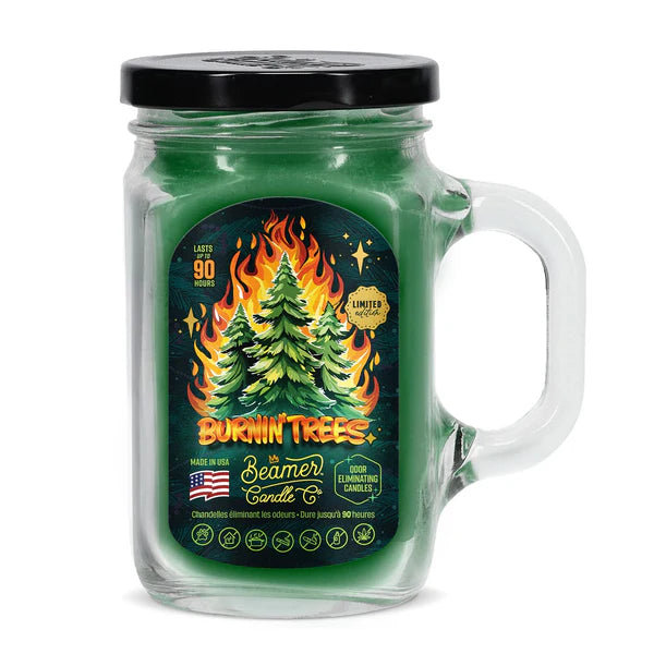 Beamer Candle Co. 12oz Glass Mason Jar, Burnin’ Trees